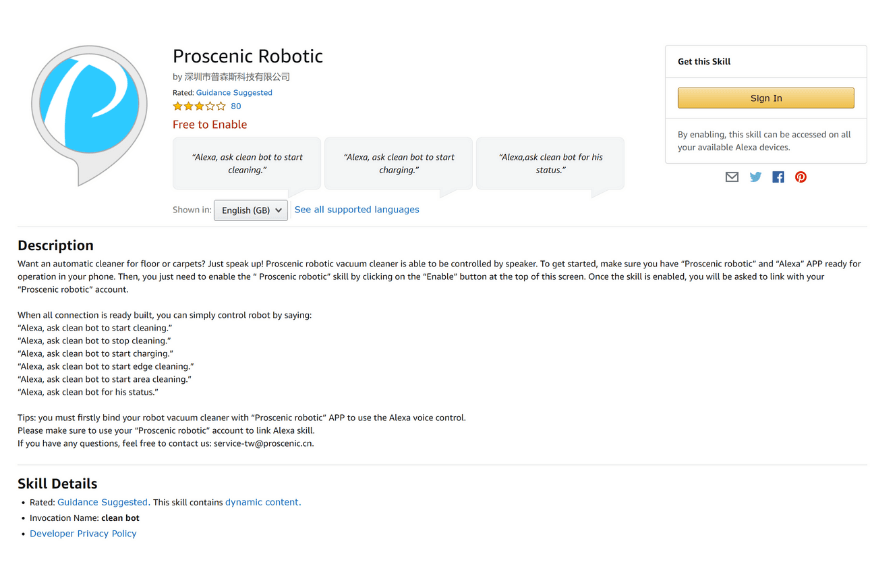 Activating the Proscenic M7 Pro voice control with Alexa